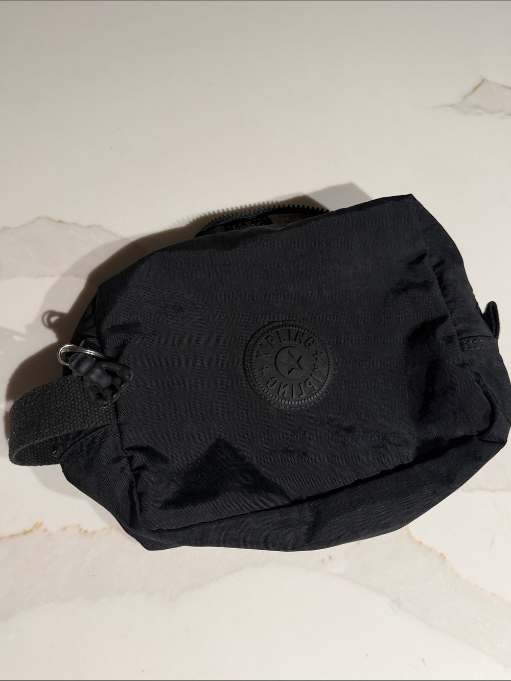 Kipling Black Nylon Cosmetic Toiletry Bag with Logo Patch and Monkey Keychain